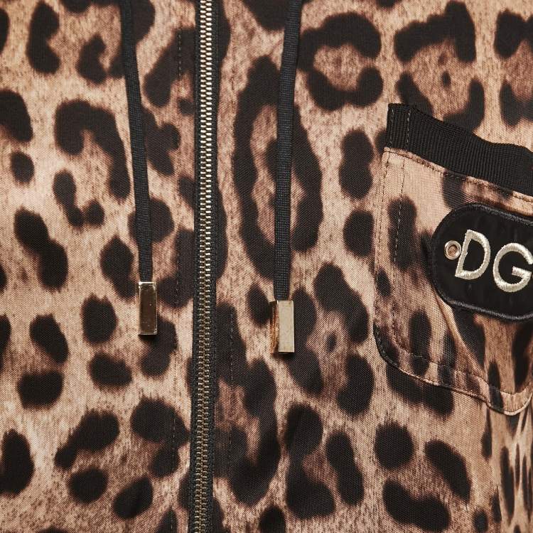Pre Owned Dolce & Gabbana Brown Leopard Print Jersey Hoodie M