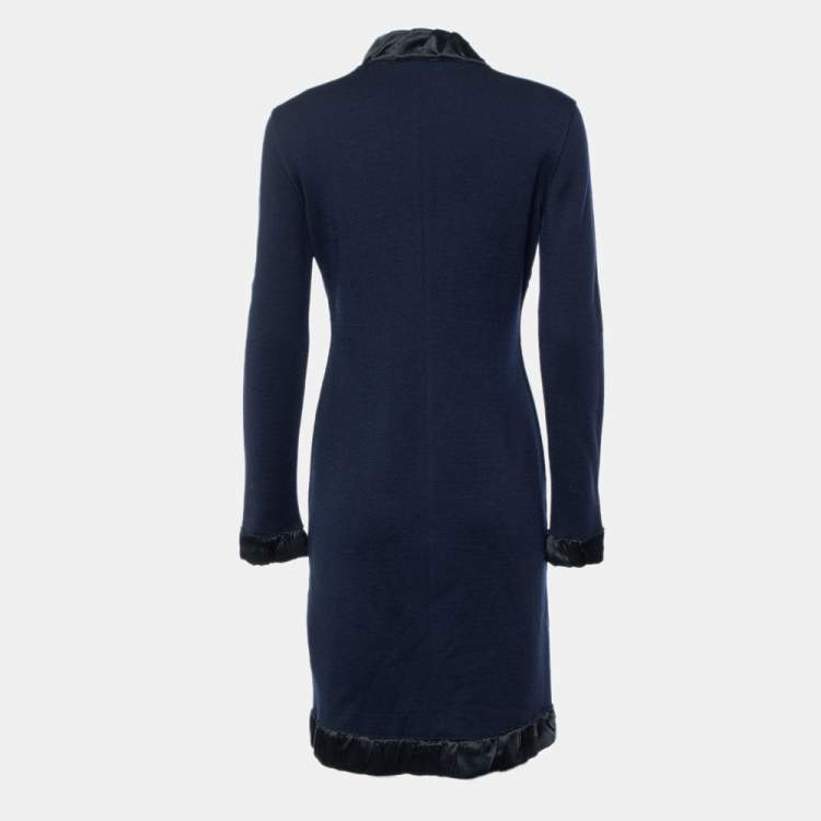 مملوكة مسبقًا Dolce & Gabbana Navy Blue Rib Knit Coat Dress S