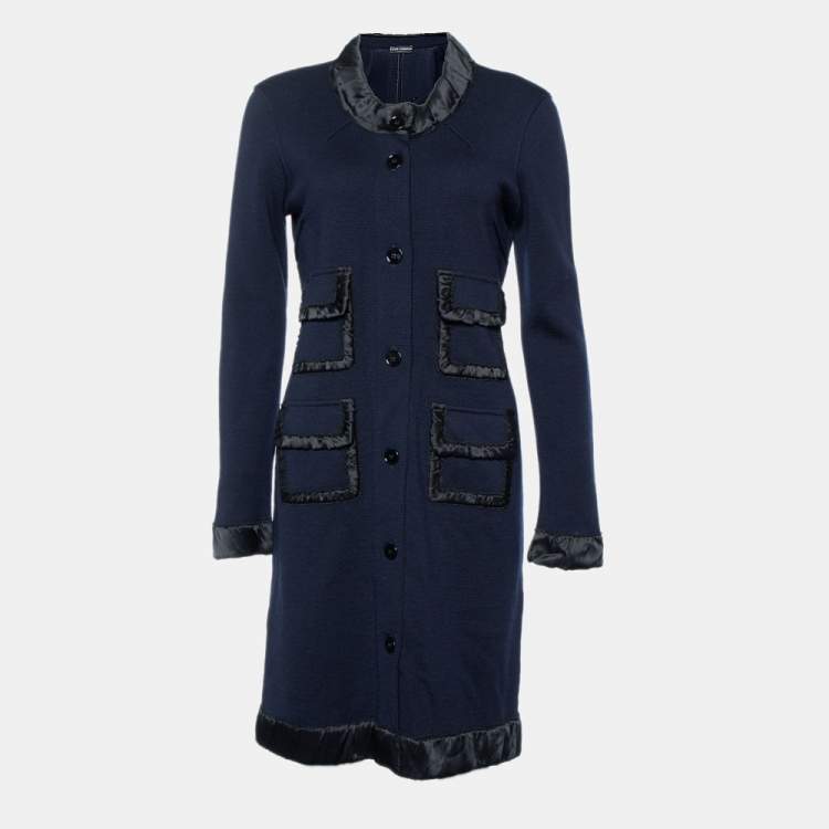 مملوكة مسبقًا Dolce & Gabbana Navy Blue Rib Knit Coat Dress S