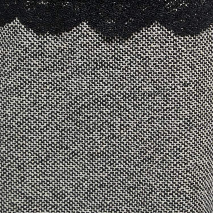 Pre Owned Dolce & Gabbana Black Tweed & Lace Overlay Sleeveless Shift Dress S