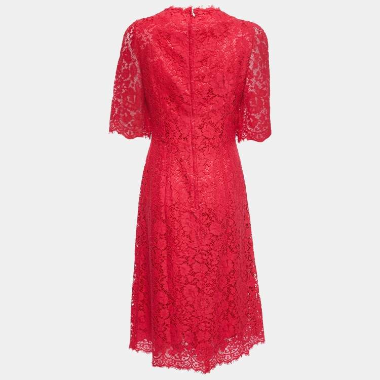 Pre Owned Dolce & Gabbana Red Lace Midi Dress M
