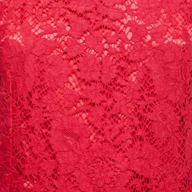 Pre Owned Dolce & Gabbana Red Lace Midi Dress M