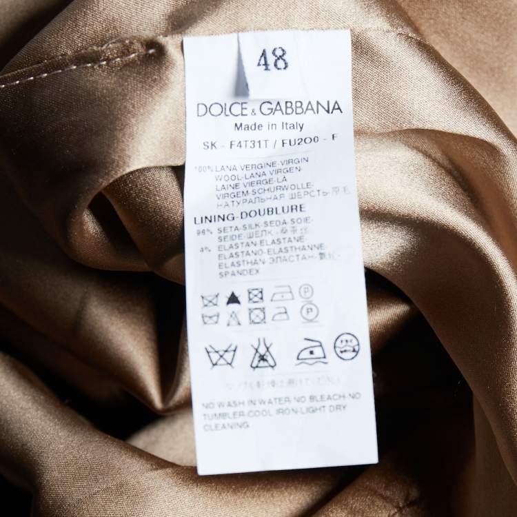 Pre Owned Dolce & Gabbana Light Brown Wool Pencil Skirt L
