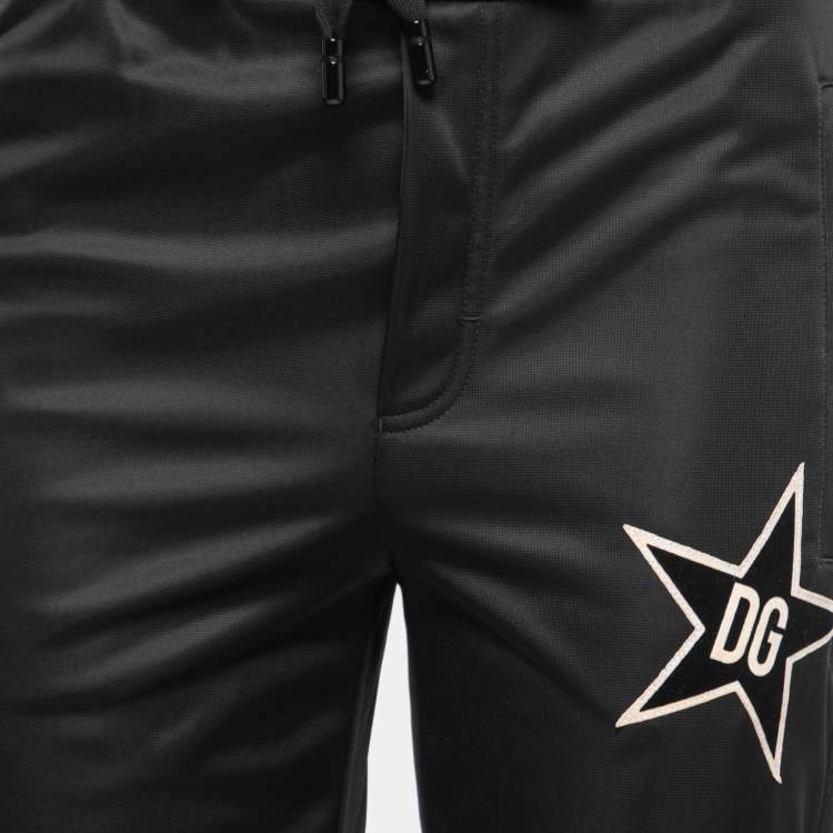 Pre Owned Dolce & Gabbana Black Jersey DG Star Detail Jogger Pants S