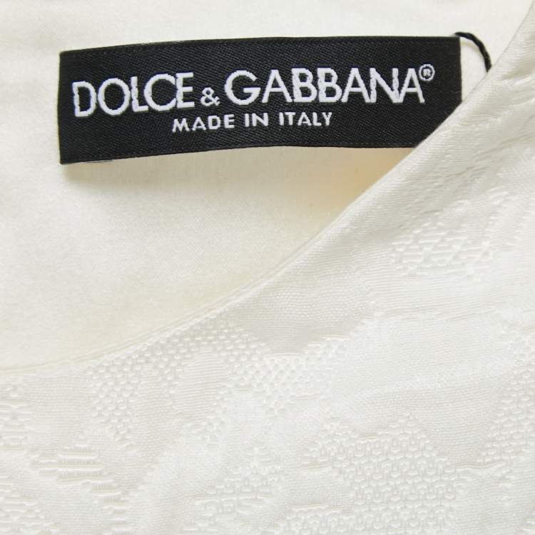 Pre Owned Dolce & Gabbana White Floral Jacquard Embroidered Shift Dress M