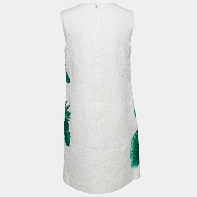 Pre Owned Dolce & Gabbana White Floral Jacquard Embroidered Shift Dress M