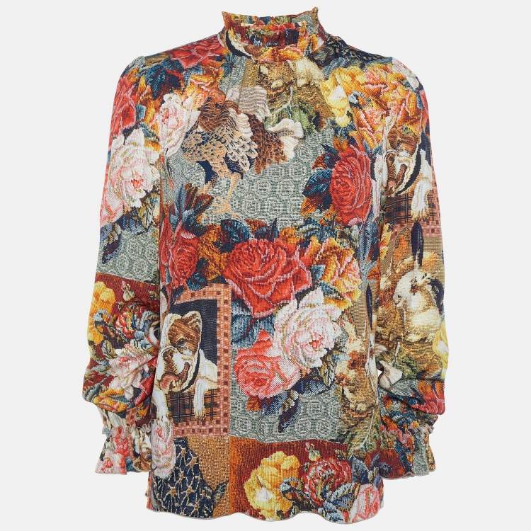 Pre Owned Dolce & Gabbana Multicolor Pixel Floral Printed Silk Top S