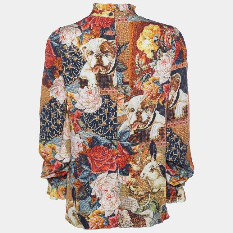 Pre Owned Dolce & Gabbana Multicolor Pixel Floral Printed Silk Top S