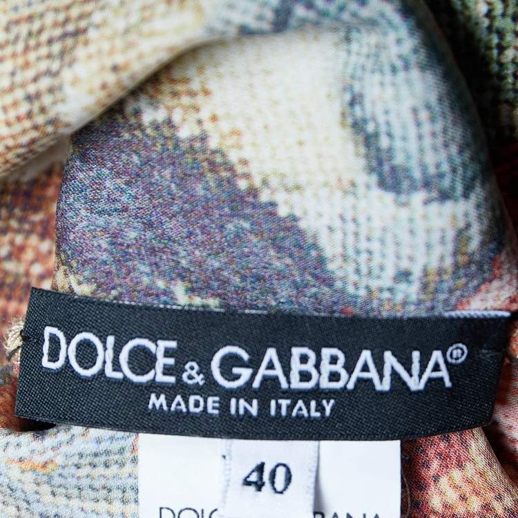 Pre Owned Dolce & Gabbana Multicolor Pixel Floral Printed Silk Top S