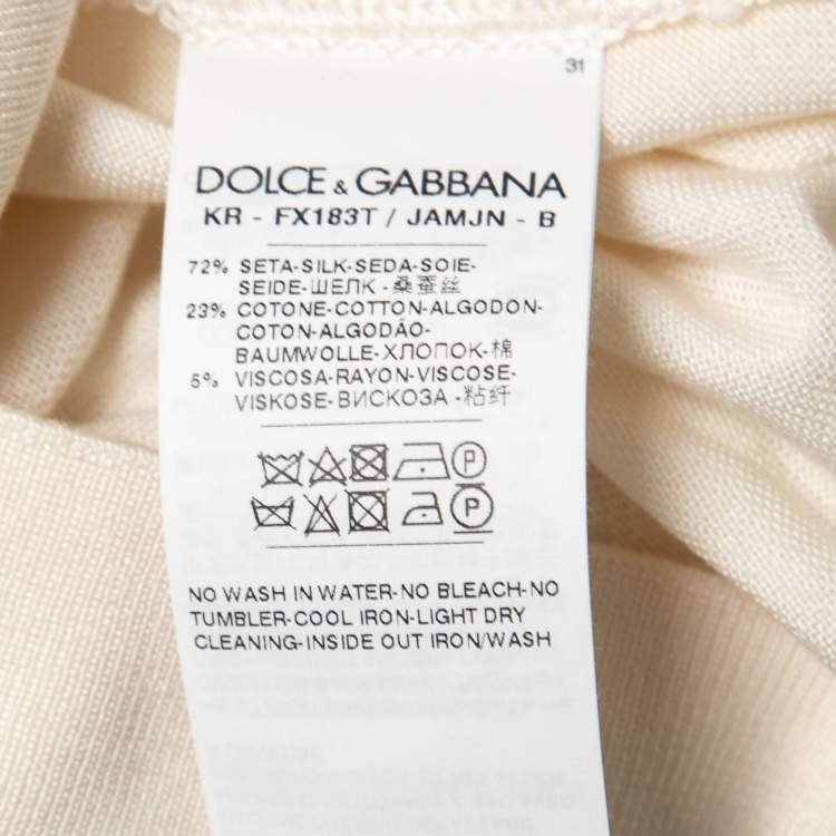 Pre Owned Dolce & Gabbana Cream Lace & Knit Rose-Button Cardigan & Top Set M