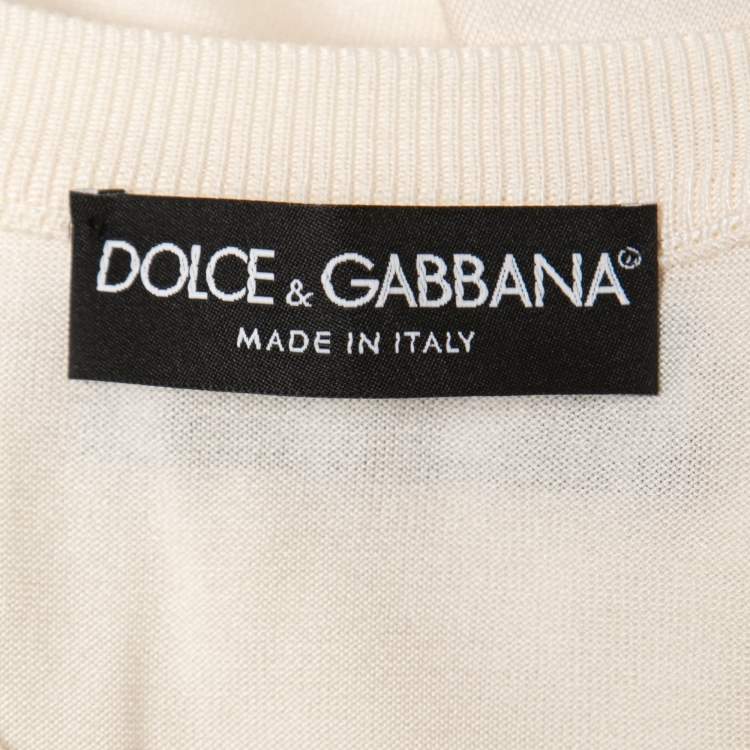 Pre Owned Dolce & Gabbana Cream Lace & Knit Rose-Button Cardigan & Top Set M