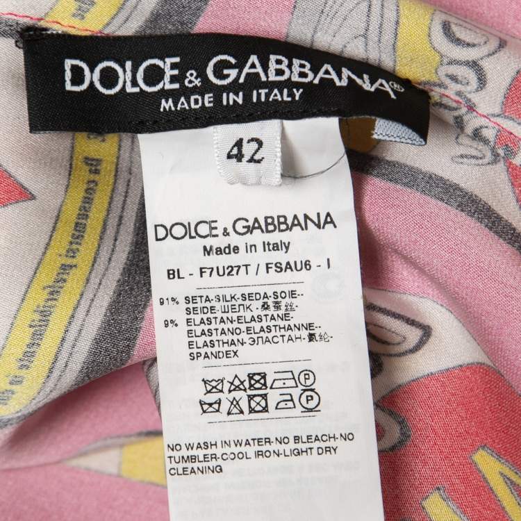 مملوكة مسبقًا Dolce & Gabbana Pink Silk Amore Soup Can Short Sleeve Top M