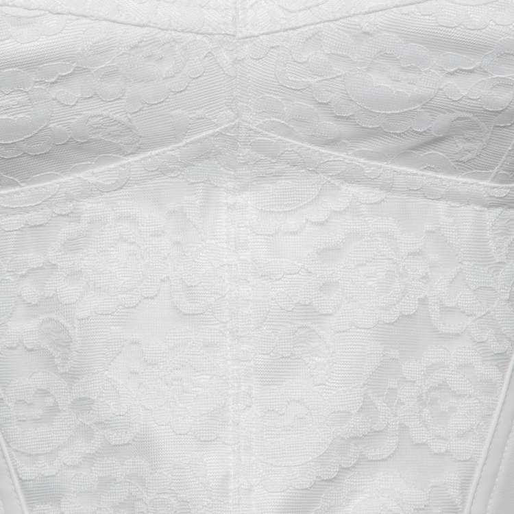 Pre Owned Dolce & Gabbana White Lace & Mesh Bustier Cropped Top M