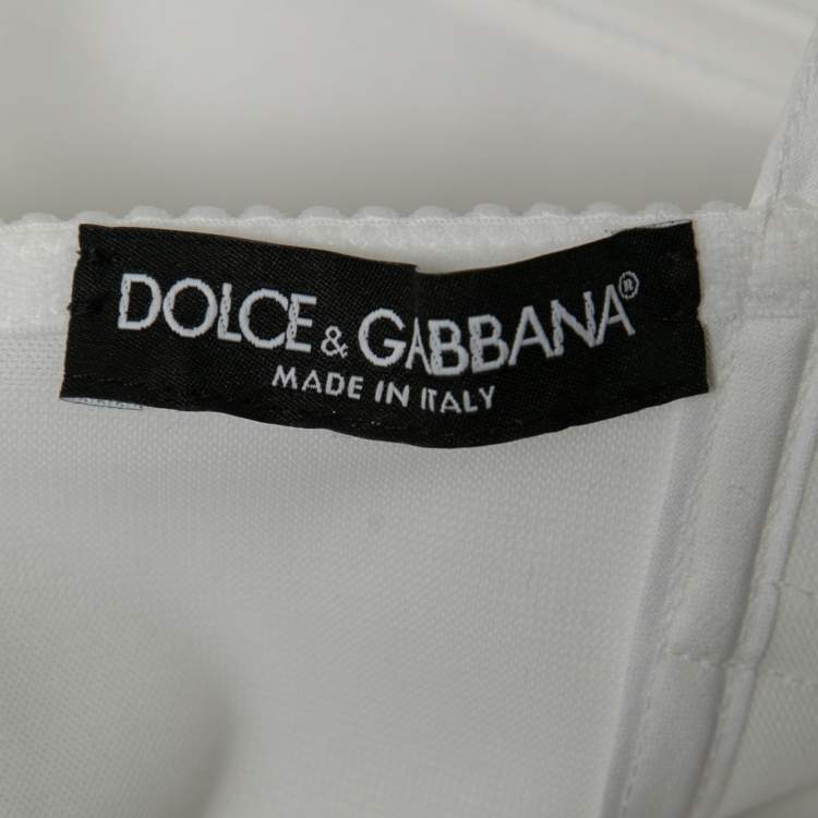 Pre Owned Dolce & Gabbana White Lace & Mesh Bustier Cropped Top M