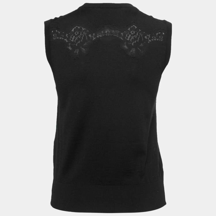 Pre Owned Dolce & Gabbana Black Lace-Trim Sleeveless Knit Top M