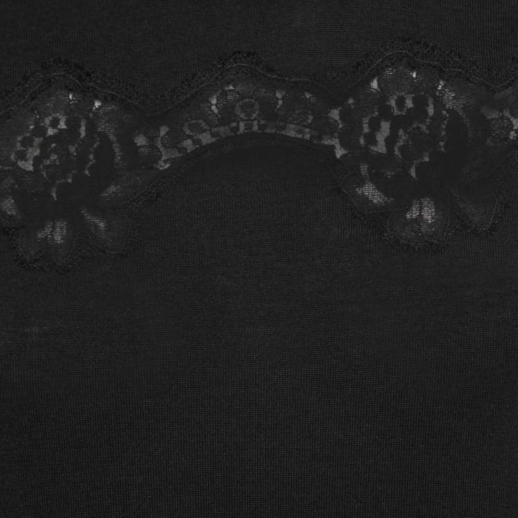 Pre Owned Dolce & Gabbana Black Lace-Trim Sleeveless Knit Top M