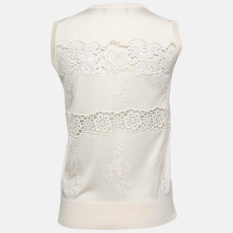 مملوكة مسبقًا Dolce & Gabbana Cream Lace-Trim Sleeveless Knit Top M