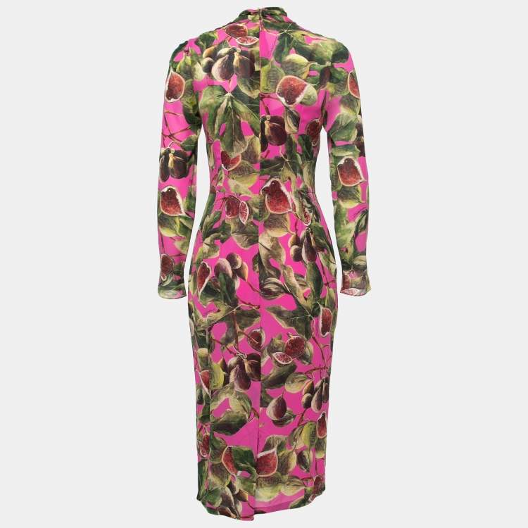 Dolce & Gabbana Pink Fig Print Silk Tie-Neck Midi Dress M Dolce & Gabbana |  TLC