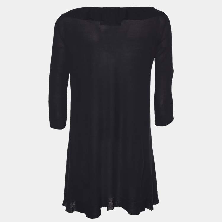 Pre Owned D&G Black Silk Knit Ruffle Neck Tie Detail Cardigan S