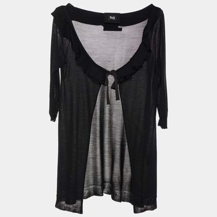 Pre Owned D&G Black Silk Knit Ruffle Neck Tie Detail Cardigan S