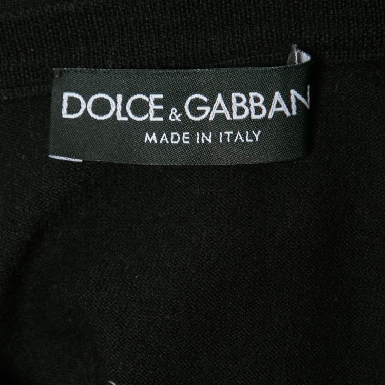 Pre Owned Dolce & Gabbana Black Wool Blend Neck-Tie Knit Top M