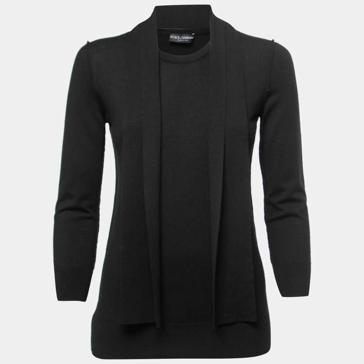 Pre Owned Dolce & Gabbana Black Wool Blend Neck-Tie Knit Top M
