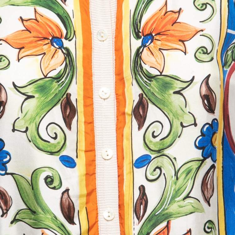 Pre Owned Dolce & Gabbana Off White Majolica Print Silk Button Front Cardigan M