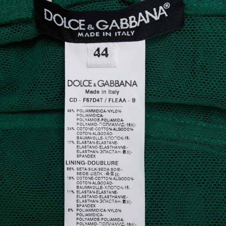 Pre Owned Dolce & Gabbana Green Ruched Tulle Lace Trimmed Gown M