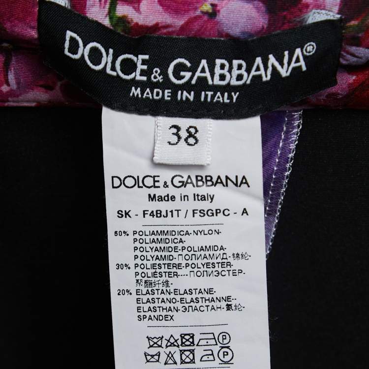 Pre Owned Dolce & Gabbana White Floral Printed Jersey Pencil Midi Skirt S