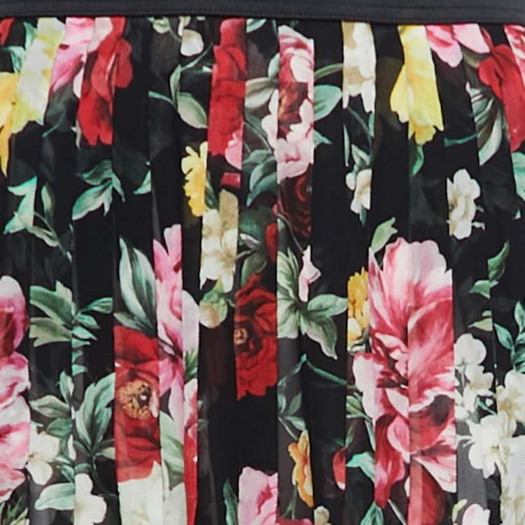 Pre Owned Dolce & Gabbana Black Floral Printed Silk-Chiffon Pleated Maxi Skirt M
