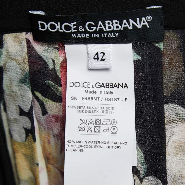 Pre Owned Dolce & Gabbana Black Floral Printed Silk-Chiffon Pleated Maxi Skirt M