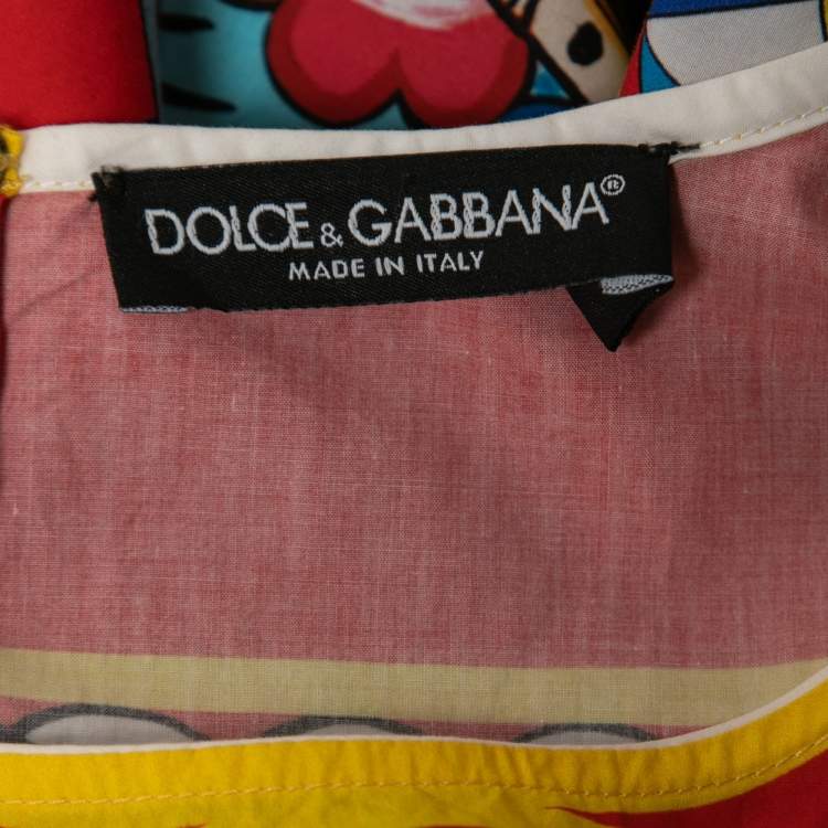 Pre Owned Dolce & Gabbana Multicolor Siciliano Carreto Print Cotton Top S