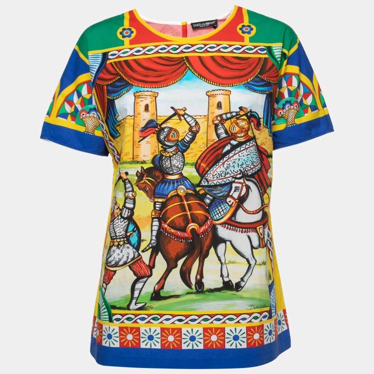 Pre Owned Dolce & Gabbana Multicolor Siciliano Carreto Print Cotton Top S