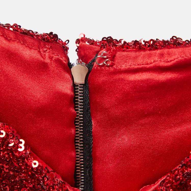 Pre Owned Dolce & Gabbana Metallic Red Sequins Long Gown S
