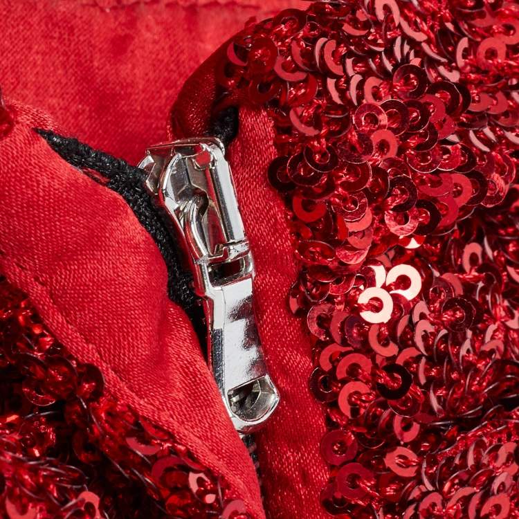 Pre Owned Dolce & Gabbana Metallic Red Sequins Long Gown S