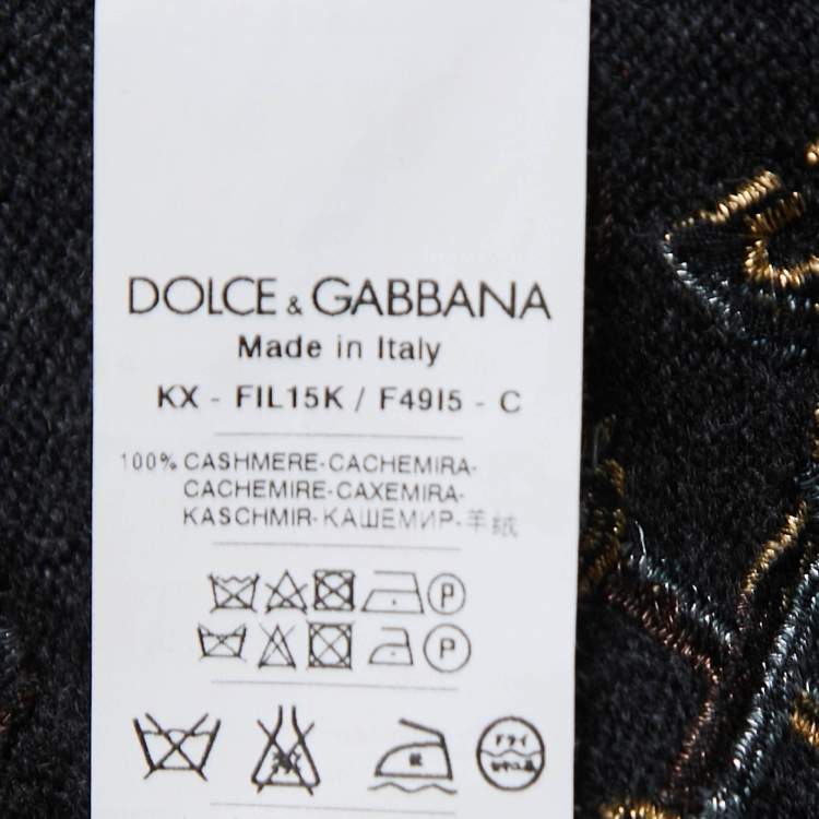 Pre Owned Dolce & Gabbana Grey Cashmere Embroidered Keys Buttoned Cardigan S