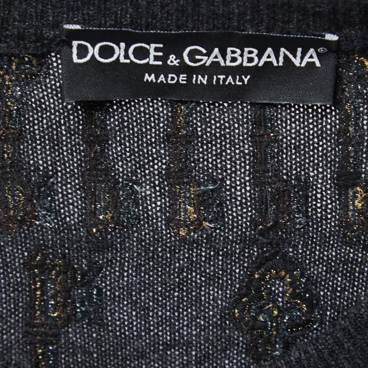 Pre Owned Dolce & Gabbana Grey Cashmere Embroidered Keys Buttoned Cardigan S