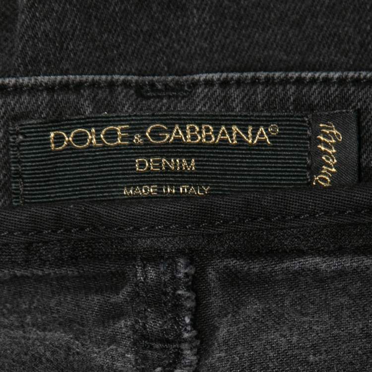 Pre Owned Dolce & Gabbana Dark Grey Denim Sacred Heart Detail Pretty Fit Jeans XS Waist 27"