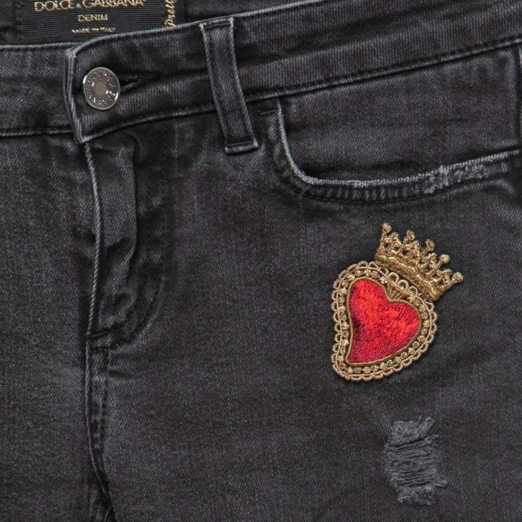 Pre Owned Dolce & Gabbana Dark Grey Denim Sacred Heart Detail Pretty Fit Jeans XS Waist 27"