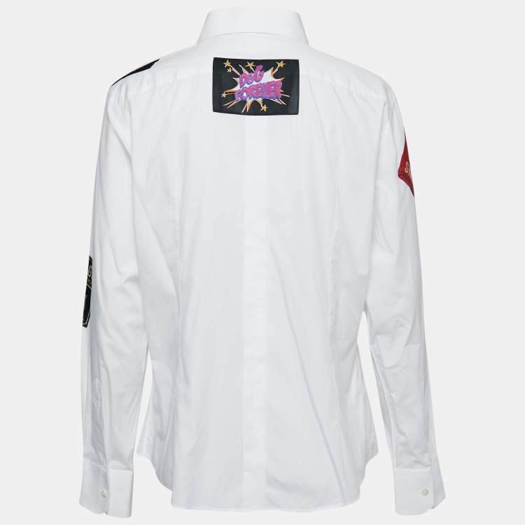 Pre Owned Dolce & Gabbana White Cotton Patch Button Down Shirt M