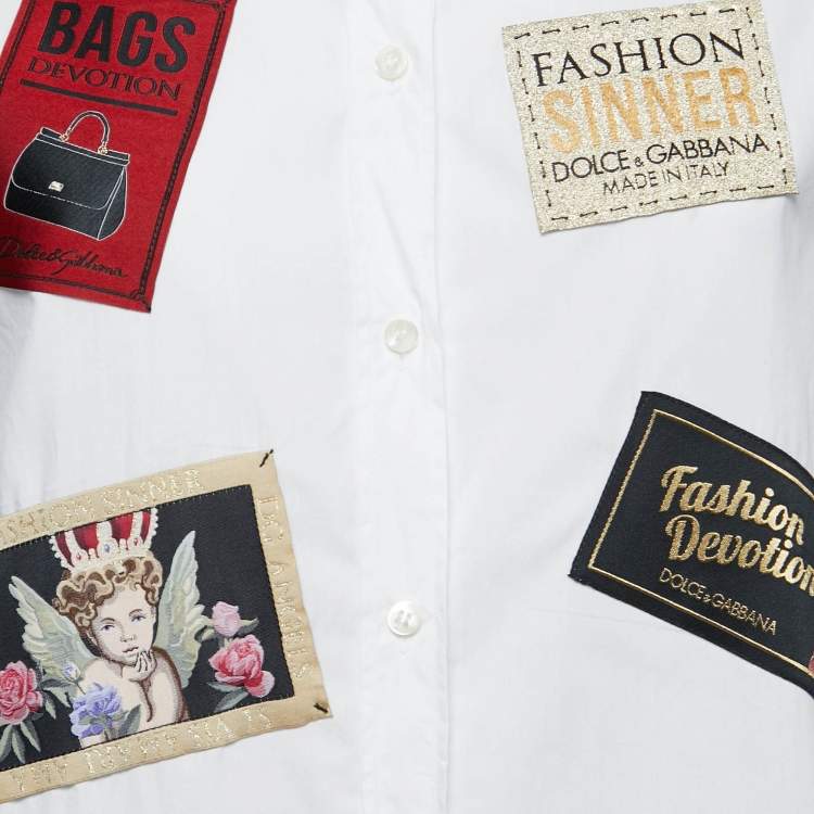 Pre Owned Dolce & Gabbana White Cotton Patch Button Down Shirt M
