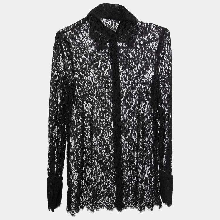 مملوكة مسبقًا Dolce & Gabbana Black Floral Lace Shirt L