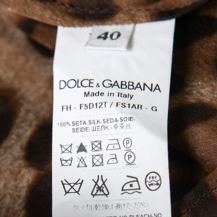 Pre Owned Dolce & Gabbana Brown Animal Printed Silk Tie-Neck Blouse S
