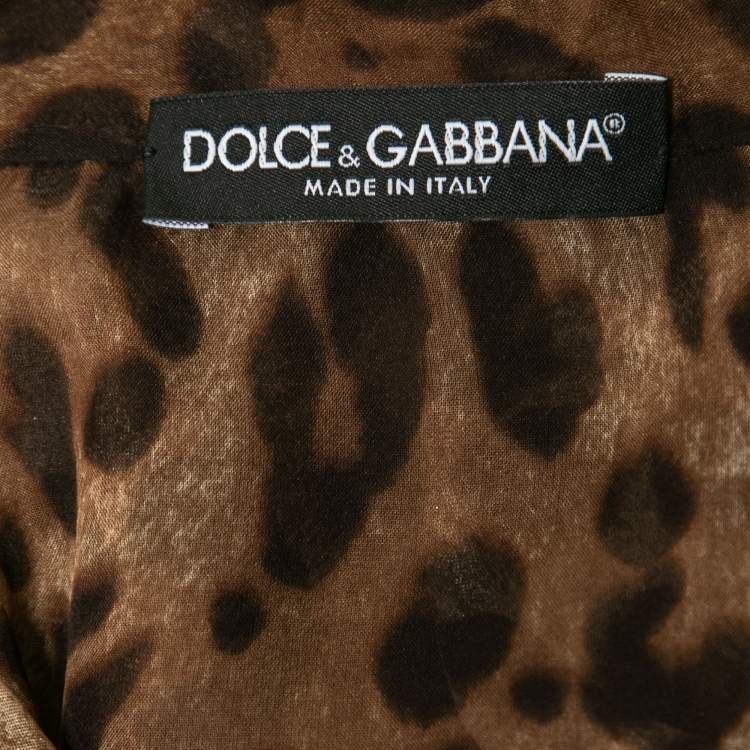 Pre Owned Dolce & Gabbana Brown Animal Printed Silk Tie-Neck Blouse S