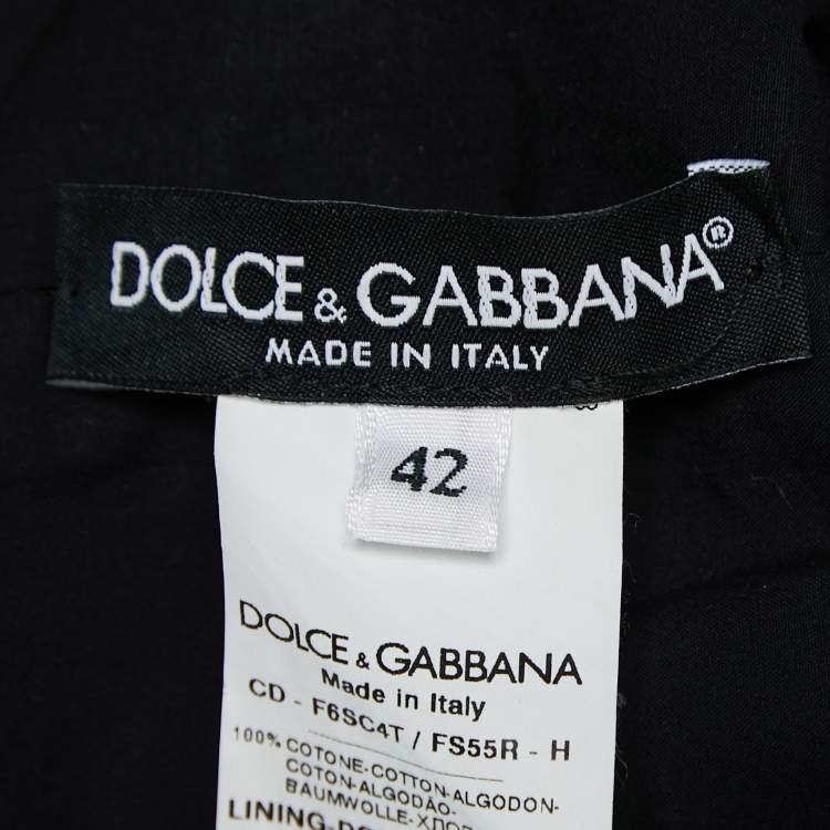 Pre Owned Dolce & Gabbana Black Rose Printed Cotton Flared Midi Dress M
