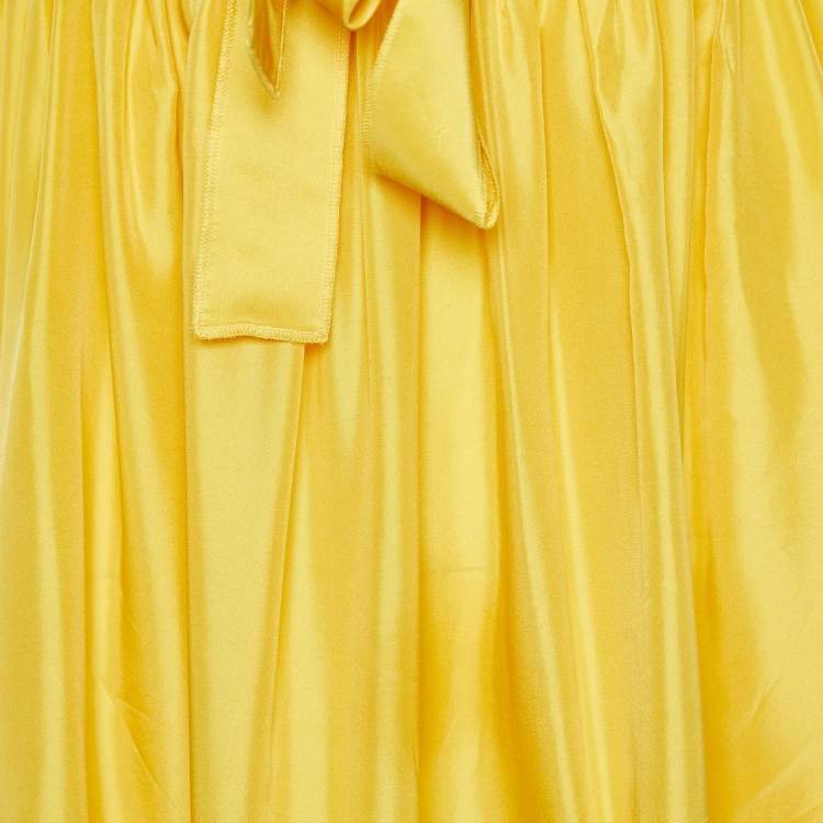 Pre Owned Dolce & Gabbana Yellow Silk Satin Ruched Sleeveless Mini Dress M