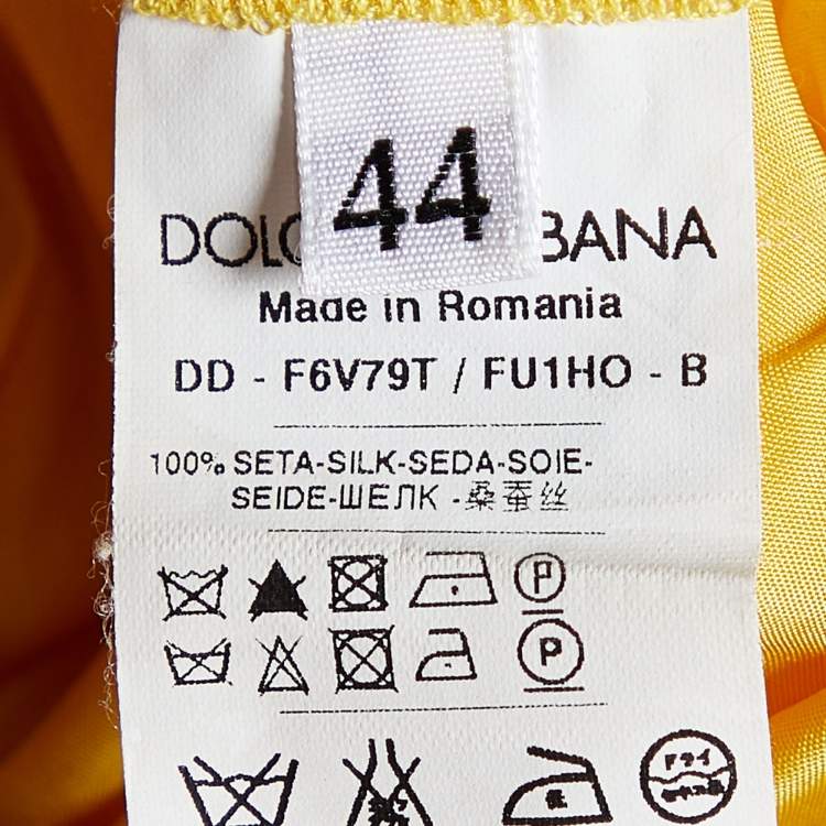 Pre Owned Dolce & Gabbana Yellow Silk Satin Ruched Sleeveless Mini Dress M