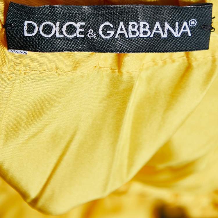 Pre Owned Dolce & Gabbana Yellow Silk Satin Ruched Sleeveless Mini Dress M
