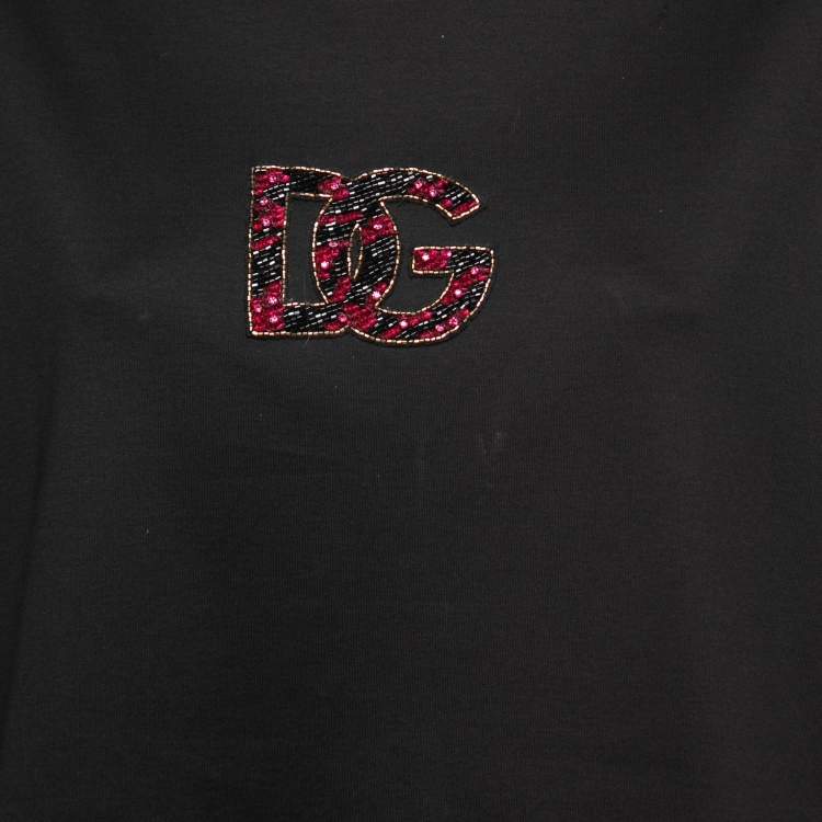 Pre Owned Dolce & Gabbana Black Cotton Embroidered Logo T-Shirt XL
