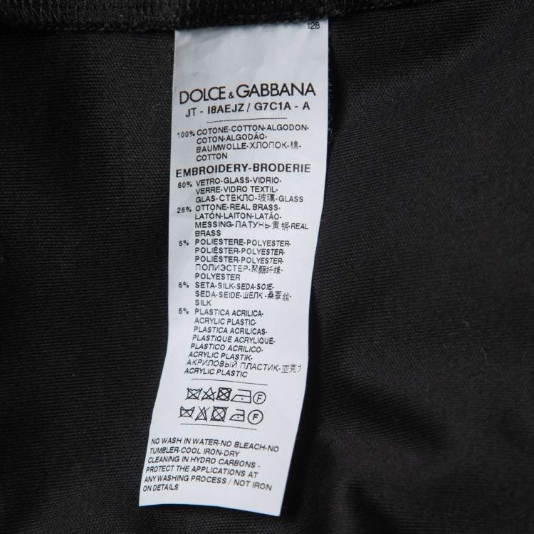 Pre Owned Dolce & Gabbana Black Cotton Embroidered Logo T-Shirt XL